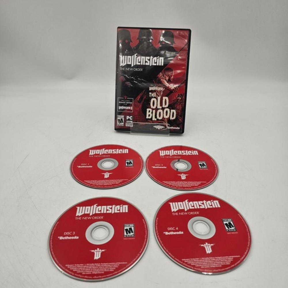 Wolfenstein The New Order and The Old‎ Blood PC Game Bethesda 4 Disc Set